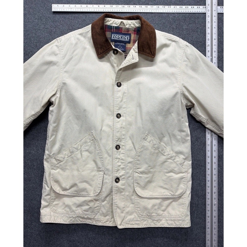 Lands End Barn Jacket Men's Tall Large Corduroy Collar Tan Field Coat 42-44